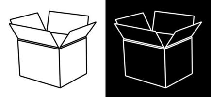 empty open cardboard box. Delivery and transportation of goods from shops. Icon for the website. Black and white vector