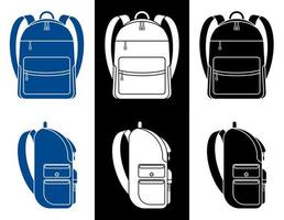 iconos de mochila escolar. vista lateral y frontal. 1 de septiembre, inicio del año escolar en la escuela. vector de accesorios de estudiante sobre un fondo blanco