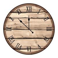 mechanical wall clock with a round wooden dial and Roman numerals. Measuring time. Countdown to the new year 2021. Realistic vector on white background