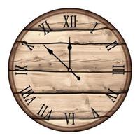 reloj de pared mecánico con esfera redonda de madera y números romanos. midiendo el tiempo. cuenta regresiva para el nuevo año 2021. vector realista sobre fondo blanco