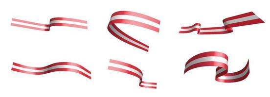 Set of holiday ribbons. Austrian flag waving in the wind. Separation into lower and upper layers. Design element. Vector on a white background