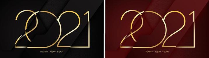 Luxury greeting backgrounds Happy New Year 2021. Collection of New Year holiday invitation templates with golden original numbers on red and black background. Vector