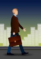 man in jacket, businessman with briefcase in his hands is walking home in night city. Life in metropolis. Career. Color vector illustration