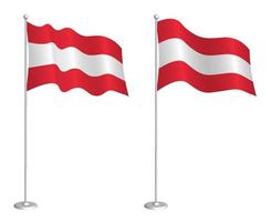 flag of republic of Austria on flagpole waving in the wind. Holiday design element. Checkpoint for map symbols. Isolated vector on white background