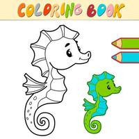 Coloring book or page for kids. Sea Horse black and white vector