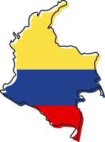 Stylized outline map of Colombia with national flag icon. Flag color map of Colombia vector illustration.