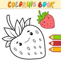 Coloring book or page for kids. Strawberry black and white vector