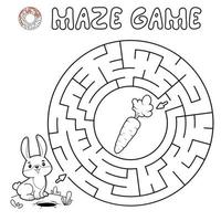 Maze puzzle game for children. Outline circle maze or labyrinth game with rabbit. vector