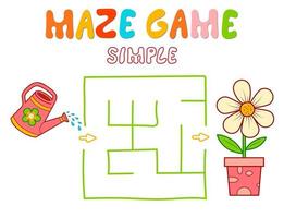 Simple Maze puzzle game for children. Color simple maze or labyrinth game with flower. vector