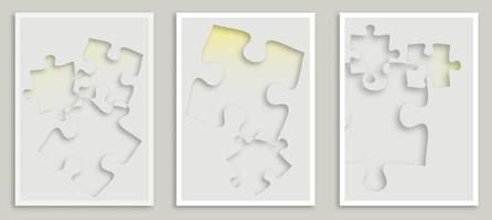 Geometric set of illustrations for interior with puzzle pieces. Abstract design for print, cover, wallpaper. Minimalist art. Vector