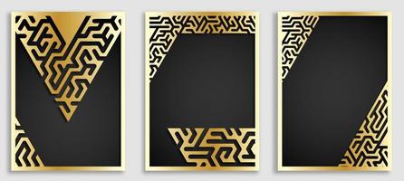 Geometric set of illustrations for print, cover, wallpaper. Abstract gold mazes. Design for Minimalist art. Vector