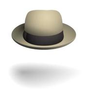 gentleman headdress, hat with round brim in beige. Spring and autumn men clothing. Realistic vector on white background