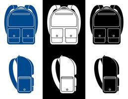 iconos de mochila escolar. vista lateral y frontal. 1 de septiembre, el comienzo del año escolar en la escuela. vector de accesorios de estudiante sobre un fondo blanco