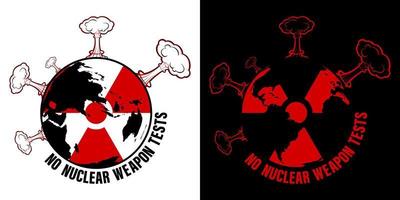 test nuclear weapons on the planet. Protest against the use of weapons of mass destruction. Round logo, print for printing on clothes and posters. Vector