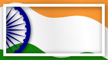 Indian Independence Day. Festive horizontal template A4 in style of Indian flag. Tricolor with white frame and realistic shadows vector