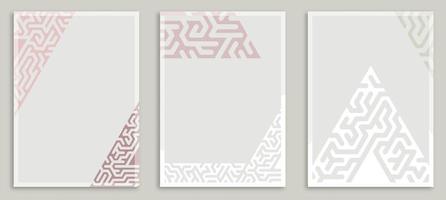 Geometric set of illustrations for interior. Abstract mazes. Design for print, cover, wallpaper. Minimalist art. Vector