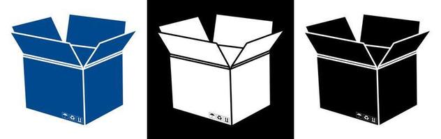 empty open cardboard box with storage conditions signs. Delivery and transportation of goods from shops. Icon for the website. Black and white vector