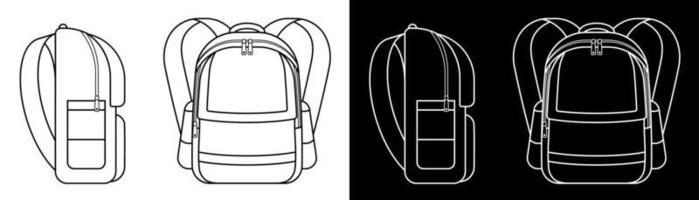 icono de mochila escolar. vistas laterales y frontales. 1 de septiembre, inicio del año escolar en la escuela. vector de accesorios de estudiante sobre fondo blanco