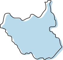 Stylized simple outline map of South Sudan icon. Blue sketch map of South Sudan vector illustration