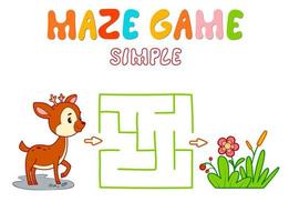 Simple Maze puzzle game for children. Color simple maze or labyrinth game with deer. vector