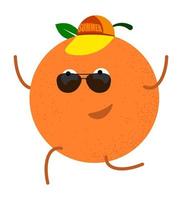 cheerful orange in a baseball cap with the inscription SUMMER runs to the sea. Summer holidays on the ocean. Vector in cartoon style