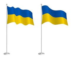 Ukrainian flag on flagpole waving in the wind. Holiday design element. Checkpoint for map symbols. Isolated vector on white background