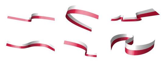 Set of holiday ribbons. flag of Poland waving in the wind. Separation into lower and upper layers. Design element. Vector on a white background