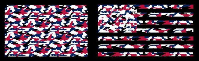 military camouflage texture in the colors of the American flag. Independence Day. Memorial Day for Vetirans. Seamless pattern for textiles. Vector