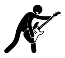 stick figure, musician plays rock music on guitar. Concerts, festivals and holidays. Vector on white background