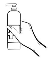 female hand holds a sanitizer with liquid soap, antiseptic. Preventing the spread of viruses. Disease prevention. Personal hygiene. Vector on white background