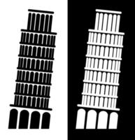 icon, leaning tower of pisa. Landmarks of Italy. Black and white vector