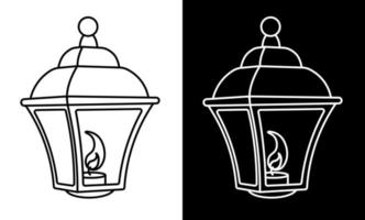 street light with burning candles inside. Vintage style. Night romance of the big city. Street lighting at night. Icon. Black and white vector