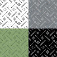set of seamless patterns with geometric  knight swords. Tournament, beginning of medieval duel. Ornament for decoration and printing on fabric. Design element. Vector