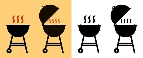 barbecue grill icons set. Vector on white and sand background