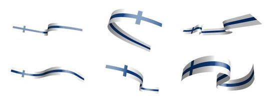 Set of holiday ribbons. flag of Finland waving in the wind. Separation into lower and upper layers. Design element. Vector on a white background