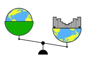 concept, environmental disaster. Environmental pollution. On the scales, ecology of the planet and life in megacities. Imbalance on Earth. Vector