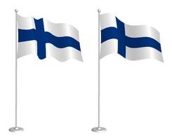 flag of Finland on flagpole waving in the wind. Holiday design element. Checkpoint for map symbols. Isolated vector on white background