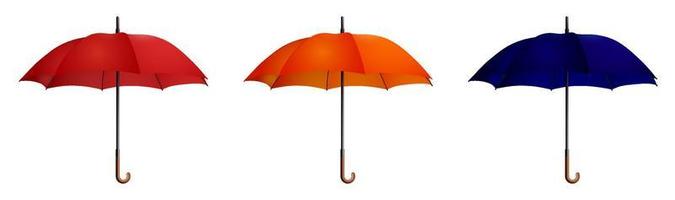 set of bright umbrellas. Good autumn mood. Health protection in rainy weather. Realistic vector