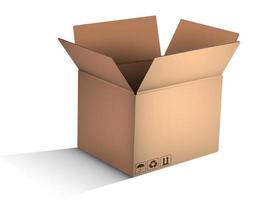 empty open cardboard box in realistic view. Delivery and transportation of goods from shops. Icon for website. Color vector