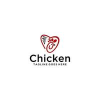 chicken and love logo sign design vector