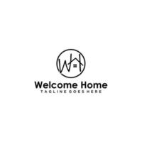 wh propiedades de la casa inicial y diseño de letreros de logotipos de bienes raíces vector