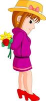 caricatura de una niña con una flor vector