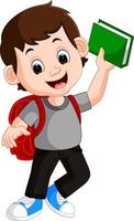 kids boy carrying book cartoon vector