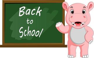 Cartoon Hippo wrote chalk on a blackboard vector