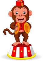 cute monkey playing percussion hand cymbals vector
