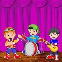 Children in band playing on stage vector