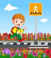 cute boy on his way to school vector