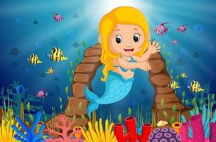 Cartoon mermaid underwater vector