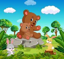 Bear and baby bear in the forest vector