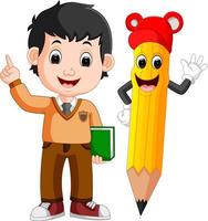 Cartoon boy with a big pencil